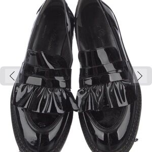 Robert Clergerie Black Patent Leather Ruffled Loafers